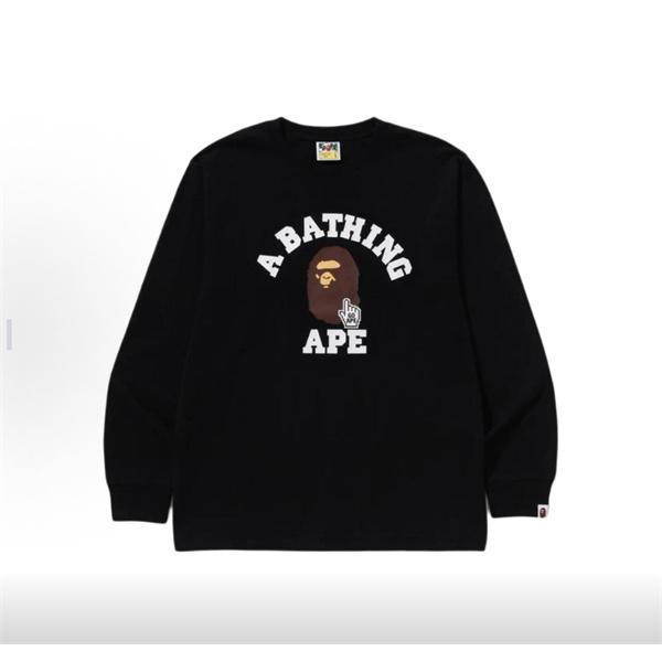 ブラック 長袖 T シャツ ベイプ BAPE スーパーコピー 秋冬ストリートクラシック ユニセックス