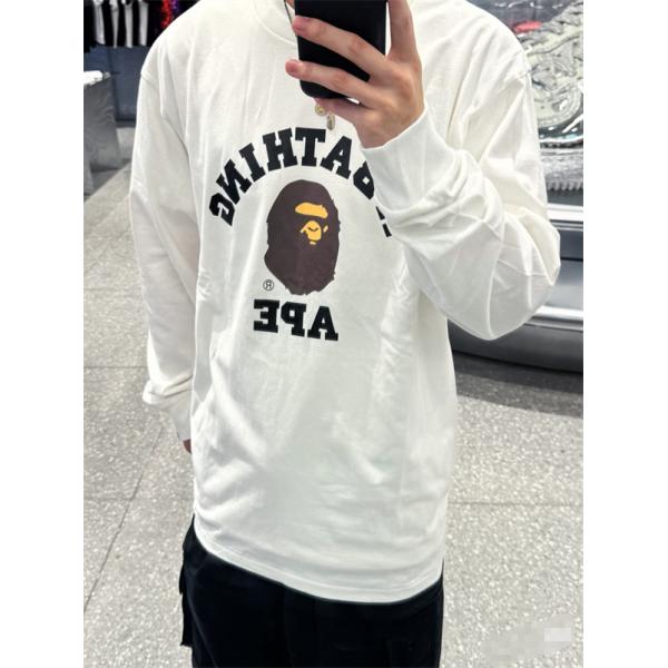 ブラック 長袖 T シャツ ベイプ BAPE スーパーコピー 秋冬ストリートクラシック ユニセックス