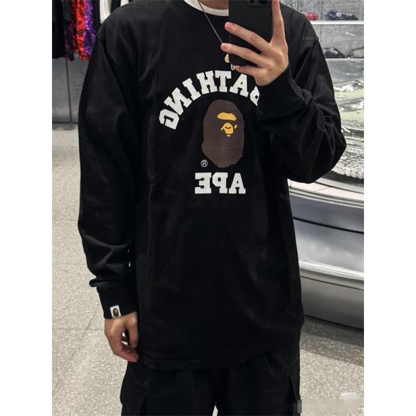 ブラック 長袖 T シャツ ベイプ BAPE スーパーコピー 秋冬ストリートクラシック ユニセックス