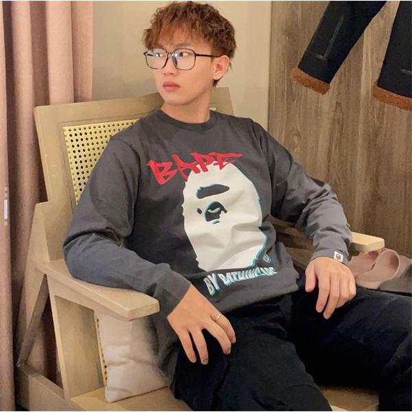 ベージュ グラフィティ 猿人头 長袖 T シャツ ベイプ BAPE コピー 秋冬ストリートトレンディ