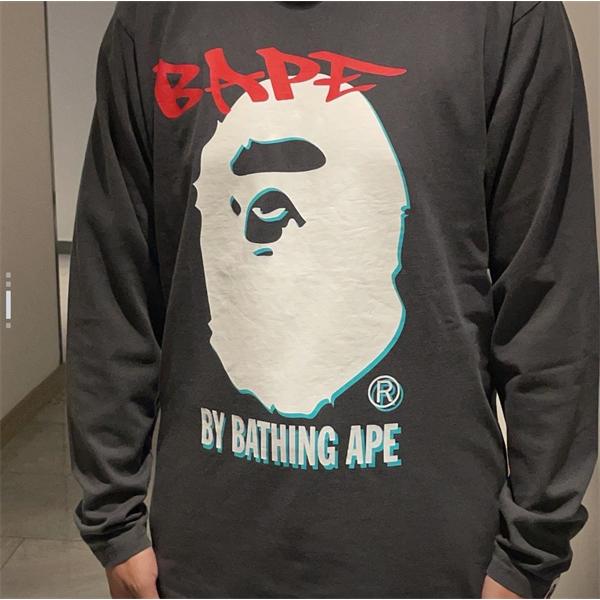 ベージュ グラフィティ 猿人头 長袖 T シャツ ベイプ BAPE コピー 秋冬ストリートトレンディ