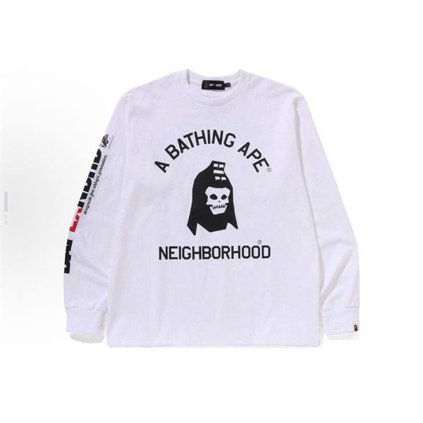 ベイプ BAPE コピー 秋冬 高品質 ホワイト ネイバーフッド コラボ スカル猿人头 長袖 T シャツ