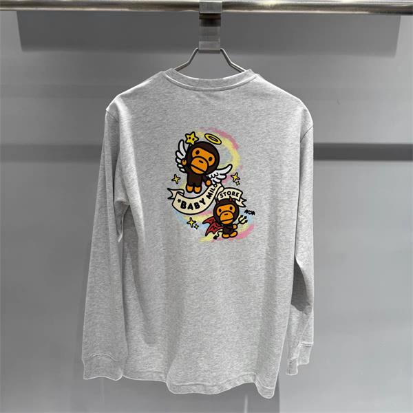 グレー × ブラック 天使 Milo プリント 長袖 T シャツ ベイプ BAPE 偽物 秋冬ストリートフェミニン 