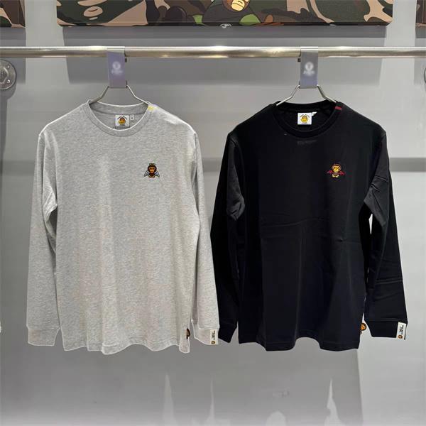 グレー × ブラック 天使 Milo プリント 長袖 T シャツ ベイプ BAPE 偽物 秋冬ストリートフェミニン 