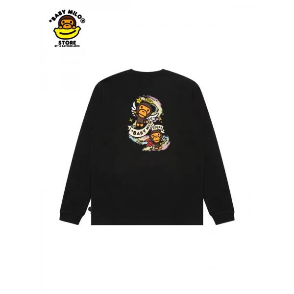 グレー × ブラック 天使 Milo プリント 長袖 T シャツ ベイプ BAPE 偽物 秋冬ストリートフェミニン 