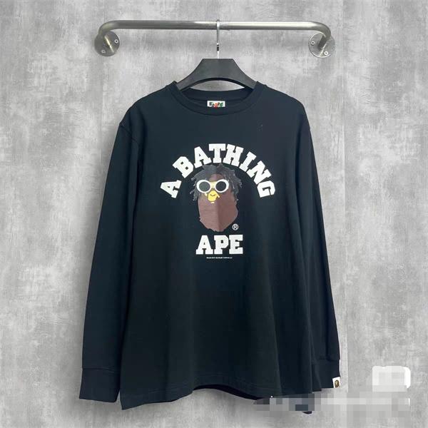  BAPE スーパーコピー 秋冬ストリートクール 定番 ホワイト メガネ猿人 ロゴ 長袖 T シャツ ベイプ