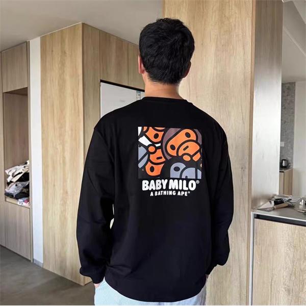 ホワイト × ブラック プリント 長袖 T シャツ ベイプ BAPE コピー 秋冬ストリート可愛らしい 