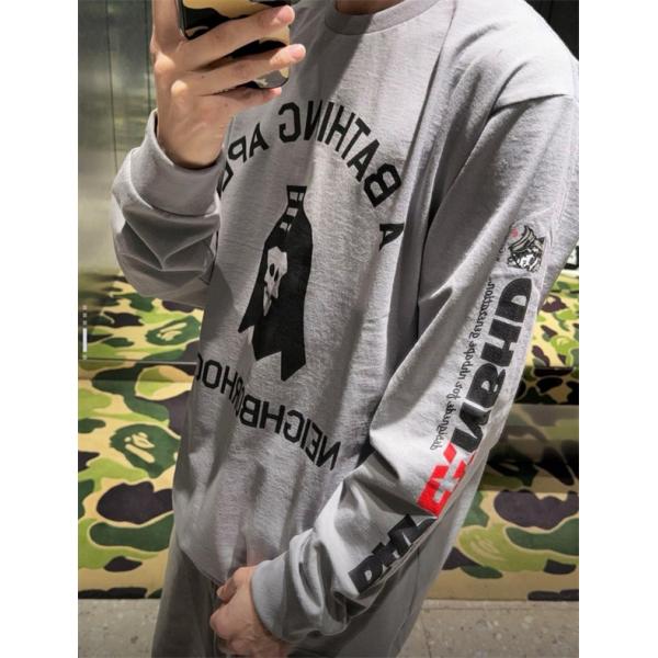 グレー コラボ スカル猿人 長袖 T シャツ ベイプ BAPE スーパーコピー 秋冬ストリートコラボ個性 
