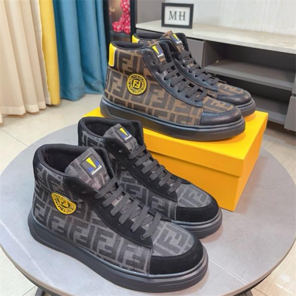 FENDI フェンディ 激安 メンズ ハイカット スニーカー FF柄 レザー シューズ カジュアル 人気 モデル おしゃれ 高級感