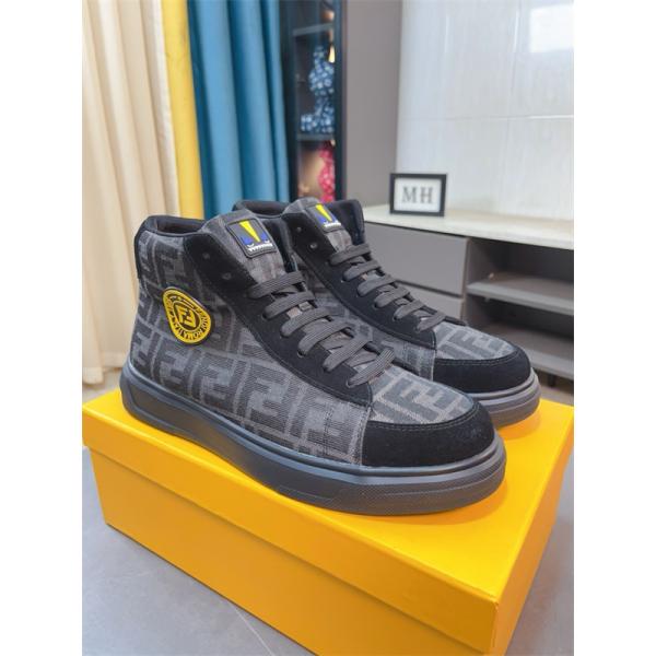 FENDI フェンディ 激安 メンズ ハイカット スニーカー FF柄 レザー シューズ カジュアル 人気 モデル おしゃれ 高級感