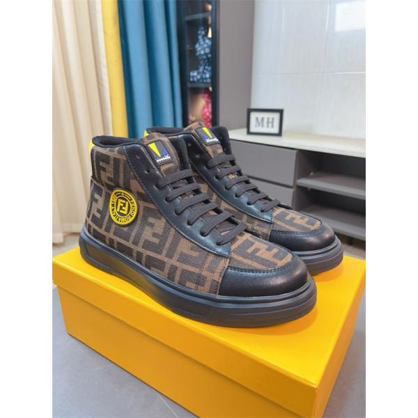 FENDI フェンディ 激安 メンズ ハイカット スニーカー FF柄 レザー シューズ カジュアル 人気 モデル おしゃれ 高級感