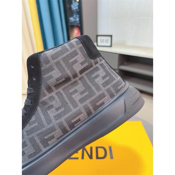FENDI フェンディ 激安 メンズ ハイカット スニーカー FF柄 レザー シューズ カジュアル 人気 モデル おしゃれ 高級感