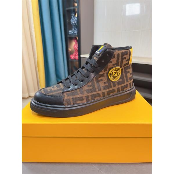 FENDI フェンディ 激安 メンズ ハイカット スニーカー FF柄 レザー シューズ カジュアル 人気 モデル おしゃれ 高級感