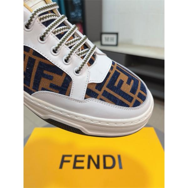 FENDI フェンディ 激安 メンズ スニーカー ローカット FF柄 レザー×キャンバス 軽量ソール おしゃれ カジュアル 新作