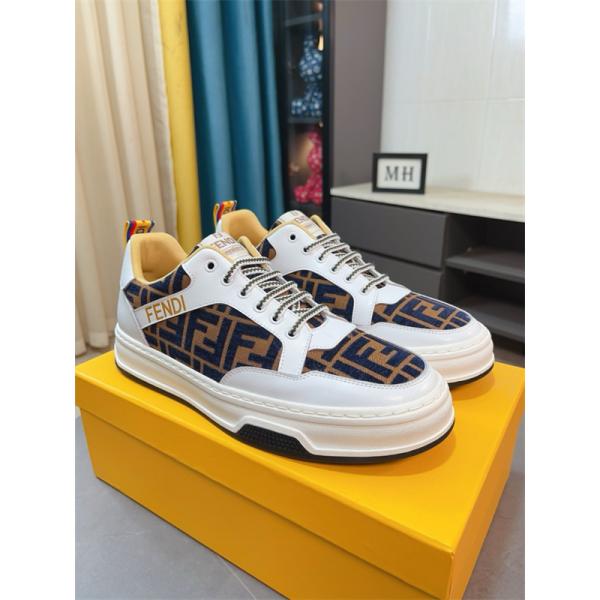 FENDI フェンディ 激安 メンズ スニーカー ローカット FF柄 レザー×キャンバス 軽量ソール おしゃれ カジュアル 新作