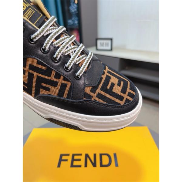 FENDI フェンディ 激安 メンズ スニーカー ローカット FF柄 レザー×キャンバス 軽量ソール おしゃれ カジュアル 新作