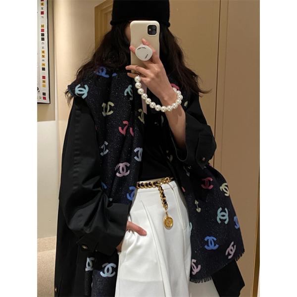 CHANEL シャネル　2025秋冬新作 マルチCCロゴ 大判ストール／マフラー ブラック系