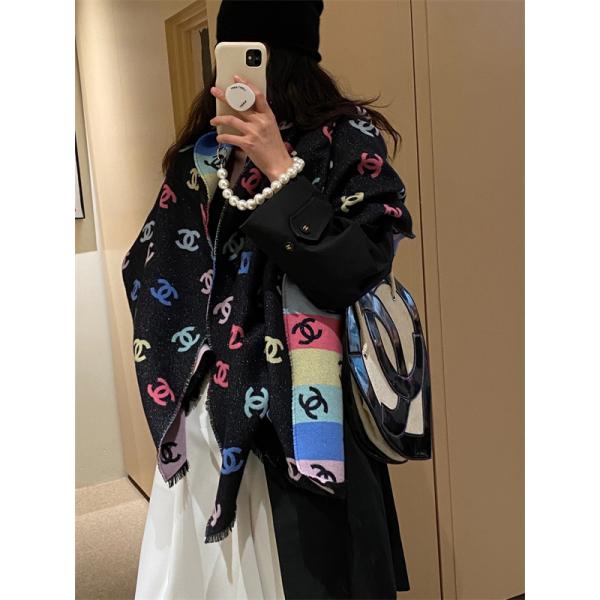 CHANEL シャネル　2025秋冬新作 マルチCCロゴ 大判ストール／マフラー ブラック系