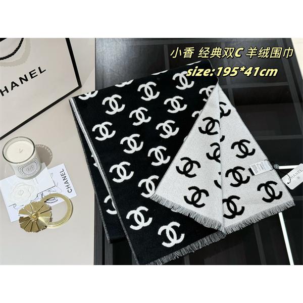 CHANEL シャネル 2025秋冬新作 经典ダブルC柄 カシミヤ混ウールマフラー ブラック×ホワイト 高級感抜群