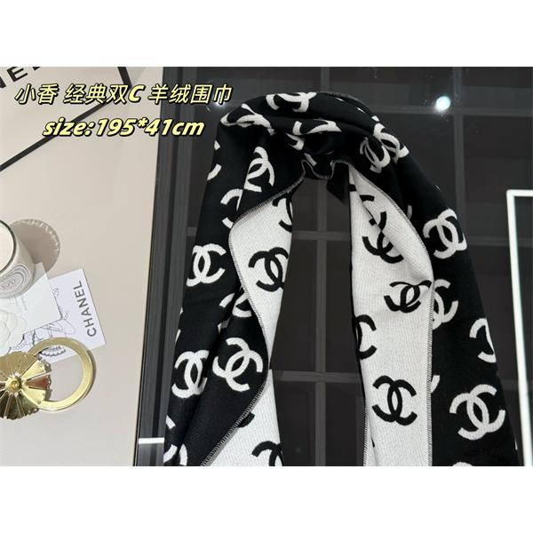 CHANEL シャネル 2025秋冬新作 经典ダブルC柄 カシミヤ混ウールマフラー ブラック×ホワイト 高級感抜群
