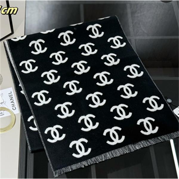 CHANEL シャネル 2025秋冬新作 经典ダブルC柄 カシミヤ混ウールマフラー ブラック×ホワイト 高級感抜群