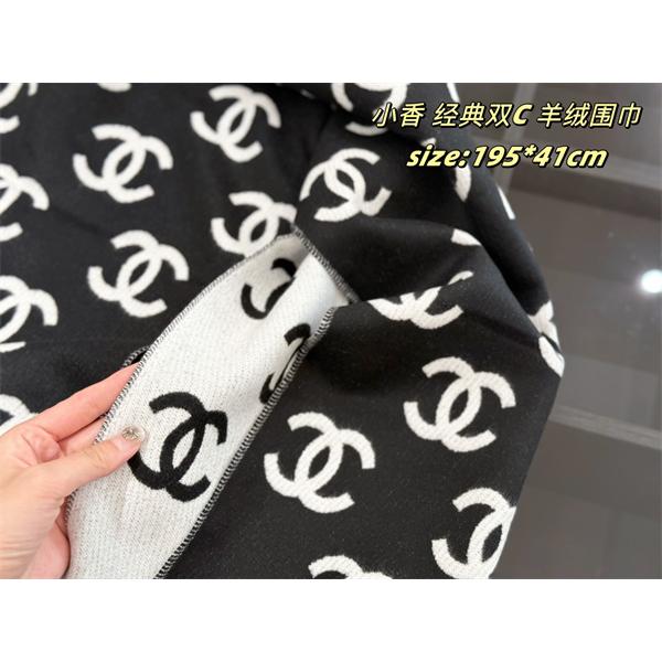 CHANEL シャネル 2025秋冬新作 经典ダブルC柄 カシミヤ混ウールマフラー ブラック×ホワイト 高級感抜群