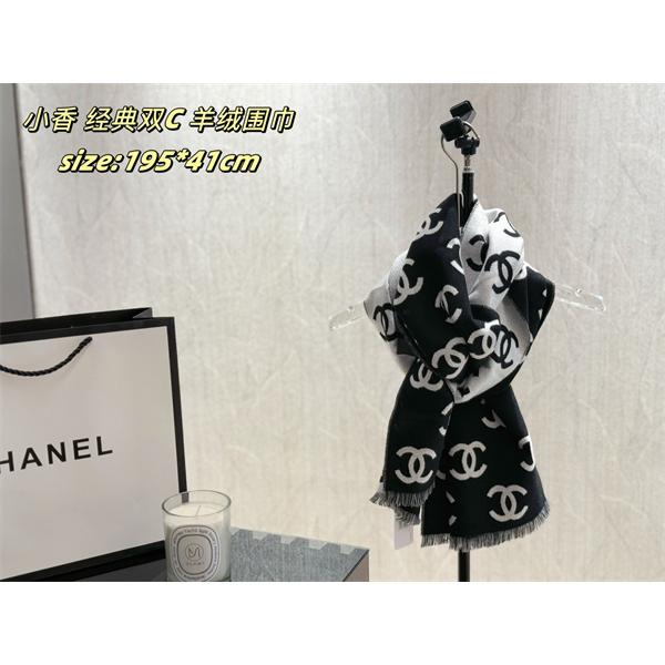 CHANEL シャネル 2025秋冬新作 经典ダブルC柄 カシミヤ混ウールマフラー ブラック×ホワイト 高級感抜群