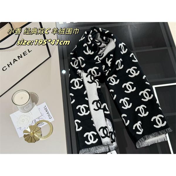 CHANEL シャネル 2025秋冬新作 经典ダブルC柄 カシミヤ混ウールマフラー ブラック×ホワイト 高級感抜群