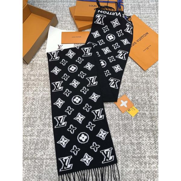 Louis Vuitton ルイ・ヴィトン 3Dモノグラム マフラー 羊毛×カシミヤ ロングスカーフ 34×200cm 高級ユニセックス冬物 防寒アイテム