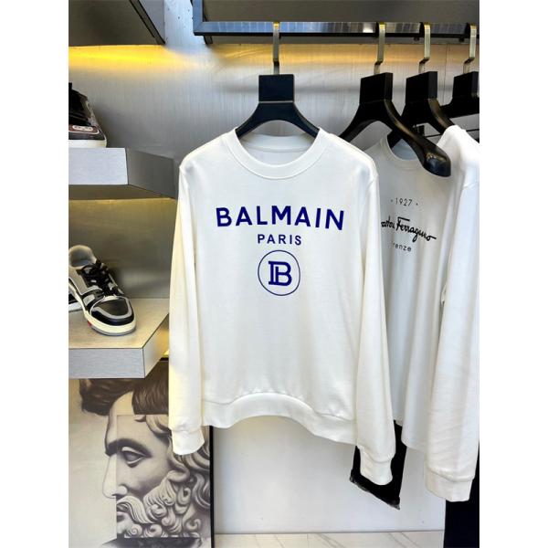ホワイト 円领 レトロ字母ロゴ スウェット バルマン BALMAIN コピー 秋冬 着こなし上品 定番