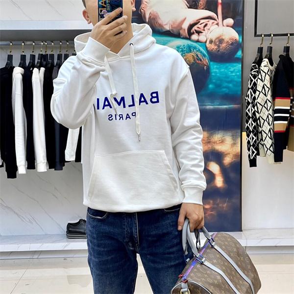  BALMAIN 偽物 秋冬 ストリートシャープ トレンディ ホワイト 連帽 大字母プリント スウェット バルマン