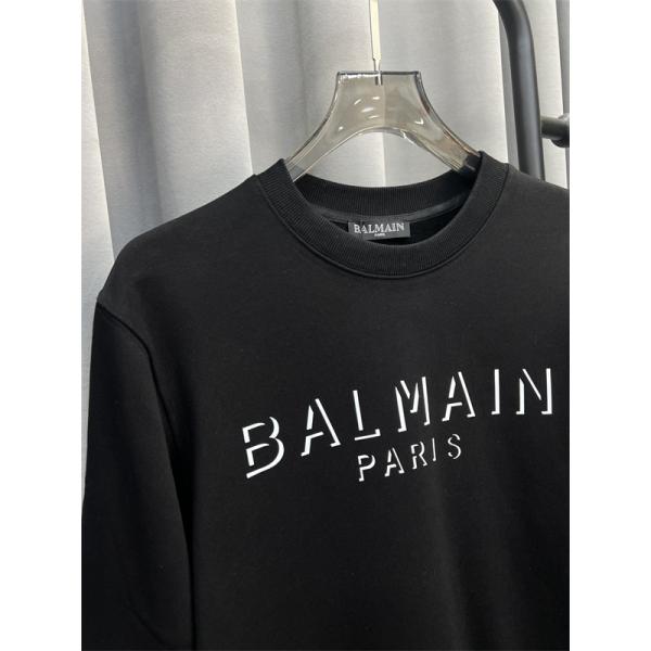 BALMAIN コピー 秋冬 日常シンプル ユニセックス ホワイト 円领 ミニロゴ スウェット バルマン 