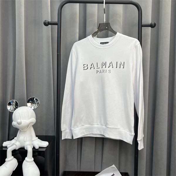 BALMAIN コピー 秋冬 日常シンプル ユニセックス ホワイト 円领 ミニロゴ スウェット バルマン 