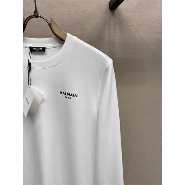  BALMAIN コピー 秋冬日常ベーシック 定番 ブラック × ホワイト 2 色 円领 ミニロゴ 長袖T シャツ バルマン