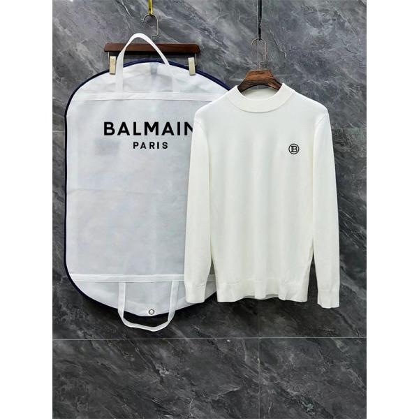 BALMAIN コピー 秋冬ビジネスシャープ 定番 ブラック × ホワイト 半高领 円形ロゴ ニットセーター バルマン