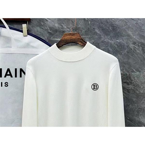 BALMAIN コピー 秋冬ビジネスシャープ 定番 ブラック × ホワイト 半高领 円形ロゴ ニットセーター バルマン