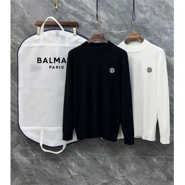 BALMAIN コピー 秋冬ビジネスシャープ 定番 ブラック × ホワイト 半高领 円形ロゴ ニットセーター バルマン