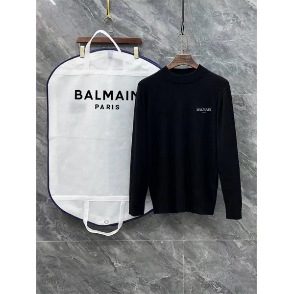 ブラック × ホワイト 半高领 ミニ字母ロゴ ニットセーター バルマン BALMAIN 偽物 秋冬日常保温 ユニセックス