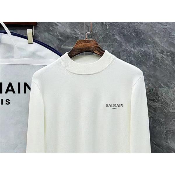 ブラック × ホワイト 半高领 ミニ字母ロゴ ニットセーター バルマン BALMAIN 偽物 秋冬日常保温 ユニセックス