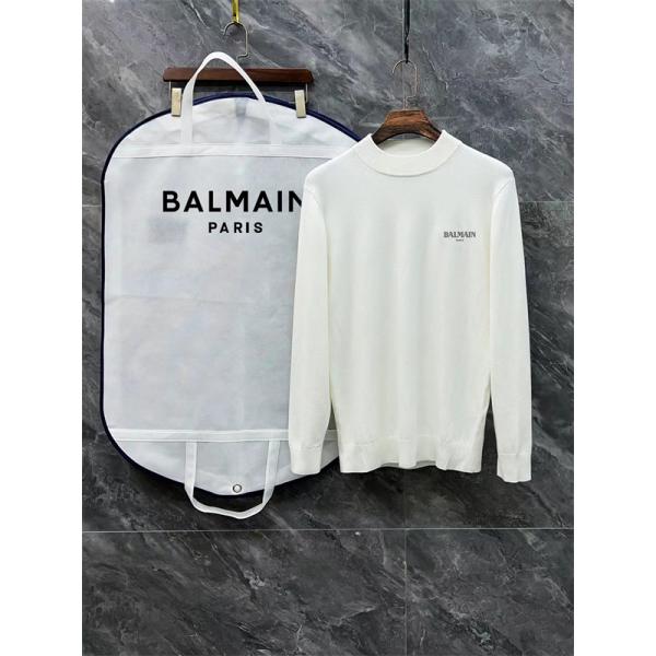 ブラック × ホワイト 半高领 ミニ字母ロゴ ニットセーター バルマン BALMAIN 偽物 秋冬日常保温 ユニセックス