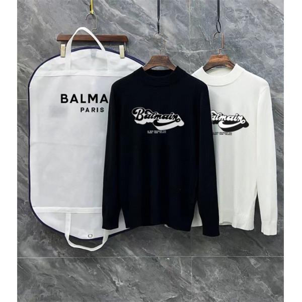 BALMAIN コピー 秋冬ストリート個性 トレンディ ブラック × ホワイト 半高领 アートロゴ ニットセーター バルマン