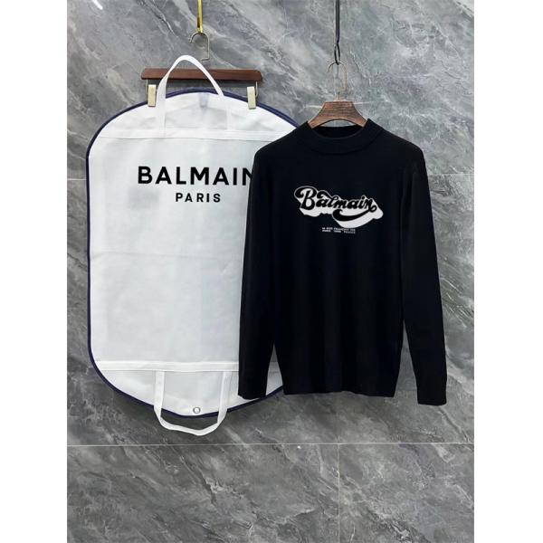 BALMAIN コピー 秋冬ストリート個性 トレンディ ブラック × ホワイト 半高领 アートロゴ ニットセーター バルマン