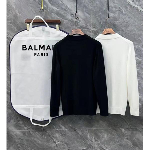 BALMAIN コピー 秋冬ストリート個性 トレンディ ブラック × ホワイト 半高领 アートロゴ ニットセーター バルマン