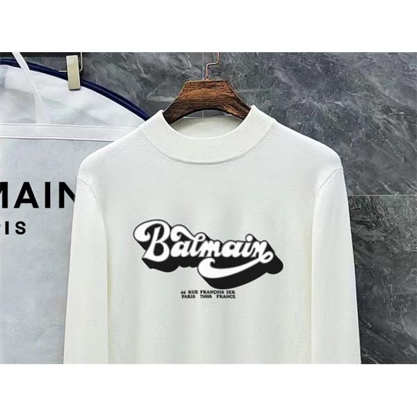 BALMAIN コピー 秋冬ストリート個性 トレンディ ブラック × ホワイト 半高领 アートロゴ ニットセーター バルマン
