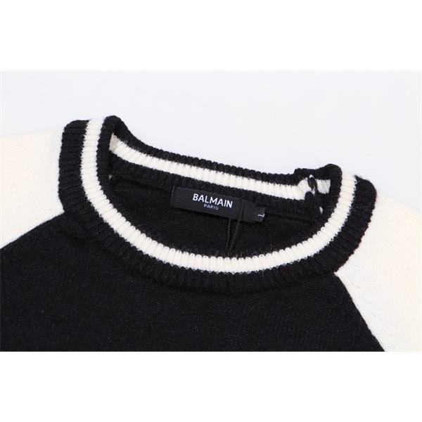BALMAIN コピー 秋冬 スポーティ 定番 ブラック × ホワイト ベースボール風 ニットセーター バルマン