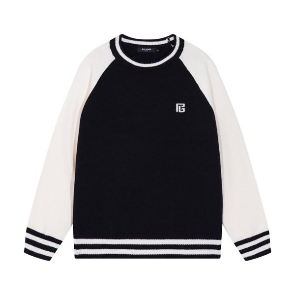 BALMAIN コピー 秋冬 スポーティ 定番 ブラック × ホワイト ベースボール風 ニットセーター バルマン