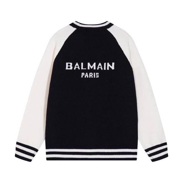 BALMAIN コピー 秋冬 スポーティ 定番 ブラック × ホワイト ベースボール風 ニットセーター バルマン
