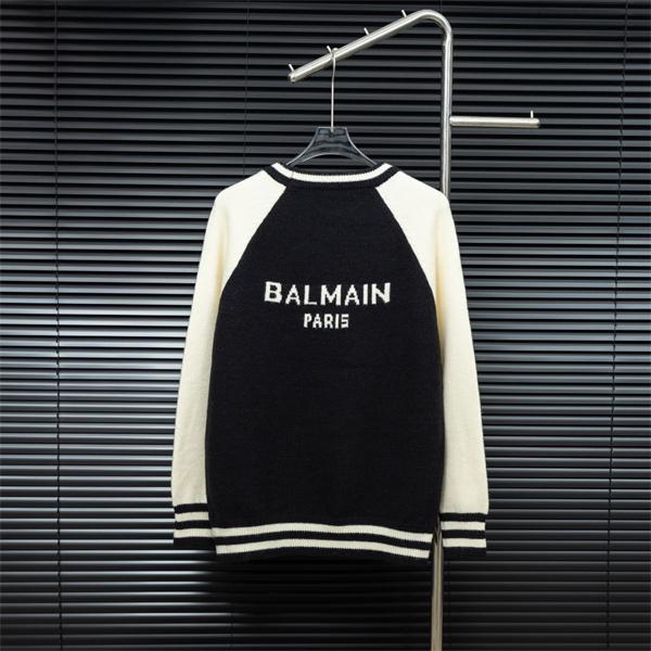 BALMAIN 偽物 秋冬日常 ユニセックス ブラック × ホワイト ベースボール風 ニットセーター バルマン