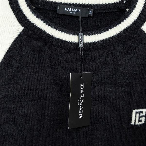 BALMAIN 偽物 秋冬日常 ユニセックス ブラック × ホワイト ベースボール風 ニットセーター バルマン