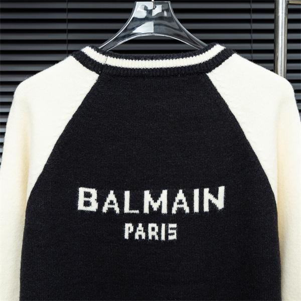 BALMAIN 偽物 秋冬日常 ユニセックス ブラック × ホワイト ベースボール風 ニットセーター バルマン